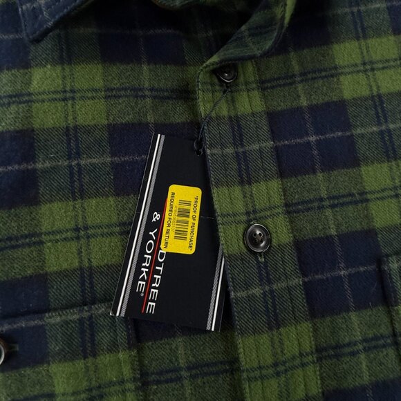 NWT Roundtree & Yorke THICK Flannel Button Up XLT Tall Green Plaid Heavyweight - Picture 8 of 16